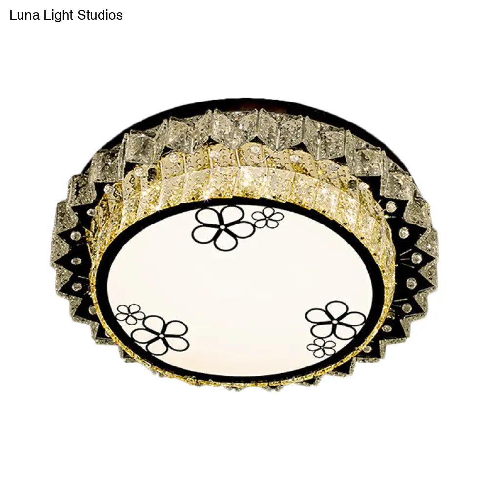 DecorBites™ DecorBites™ Modern Round Stainless Steel Flush Mount LED Ceiling Light with Clear Crystal