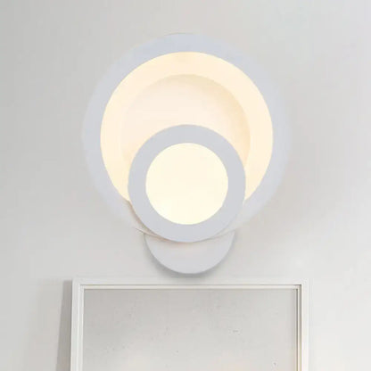 Modern round white led wall light with layered concentric rings warm white 8 inch fixture for stairway wall light