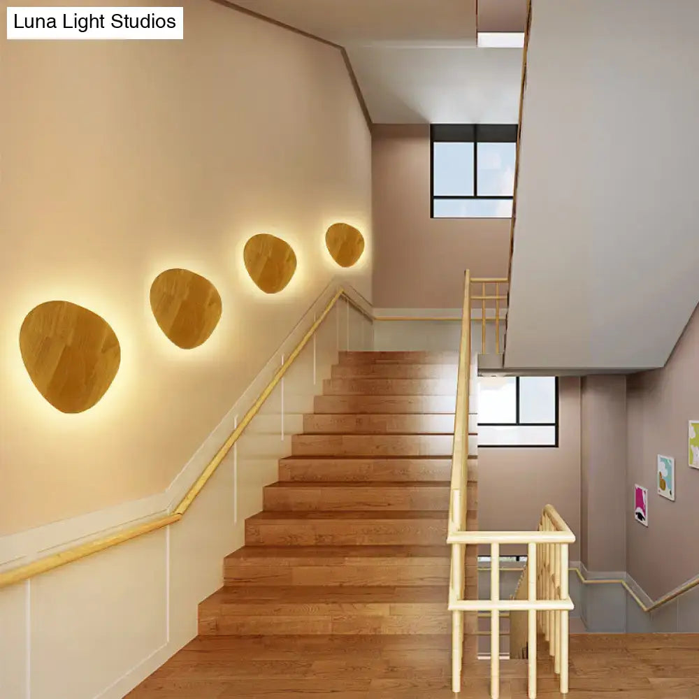 Modern round wood led wall lighting warm circular wooden light fixture with natural finish for living room use