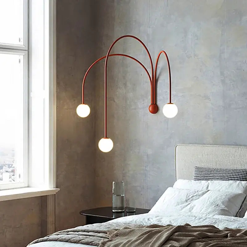 Modern rust decorbites branch glass wall lamp featuring copper-toned iron arched sconce with three spherical bulbs