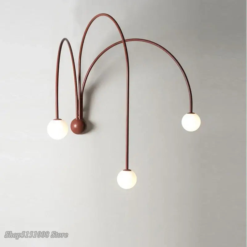 Modern rust decorbites branch glass wall lamps with three curved metal arms and white glass bulbs for bedroom sconce