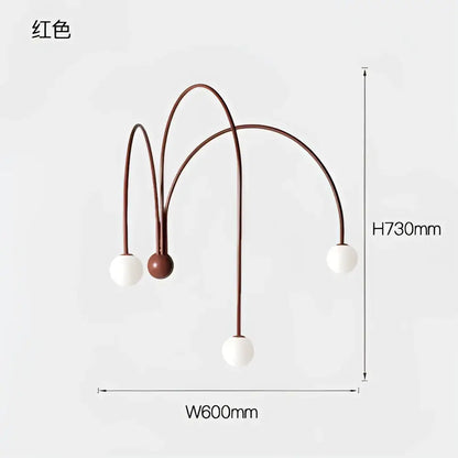 Modern rust decorbites branch glass wall lamps red arc-shaped floor lamp with three curved arms and white spherical bulbs