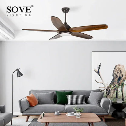 Sove lighting ceiling fan with dark bronze finish and five 60 inch wooden blades for modern rustic living room