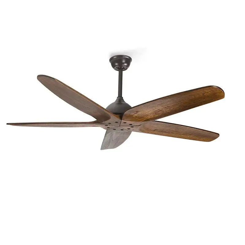 Modern rustic dark bronze ceiling fan with five wide inch wooden blade for living room with remote control