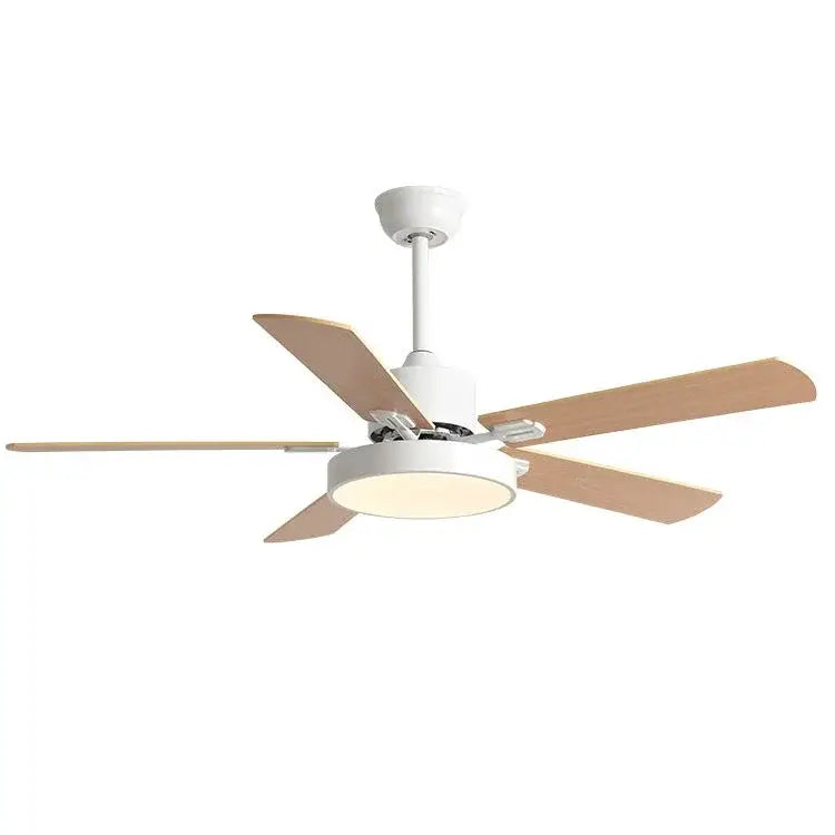 Modern sage green ceiling fan with five light wooden blades and built-in circular led ceiling fan light fixture
