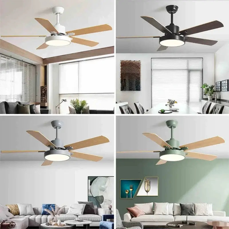 Modern sage green led ceiling fan with natural wooden blades and integrated lighting for living room use