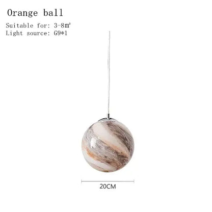Modern marbled orange spherical pendant lamp with metallic chain for boys bedroom star astronaut theme space star astronaut decor