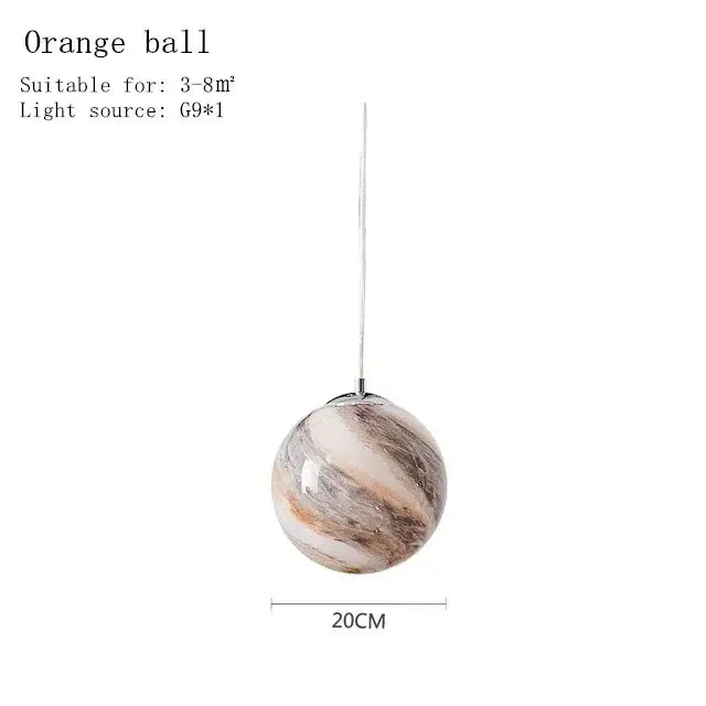 Modern marbled orange spherical pendant lamp with metallic chain for boys bedroom star astronaut theme space star astronaut decor