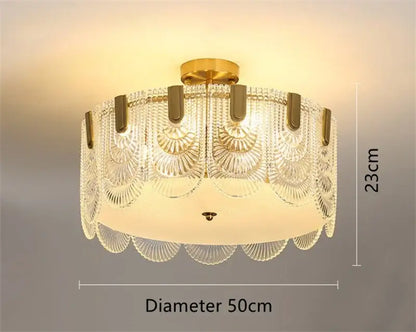 Modern scalloped art glass chandelier gold dining room light with circular design and etched fan-like glass panels by decorbites art glass