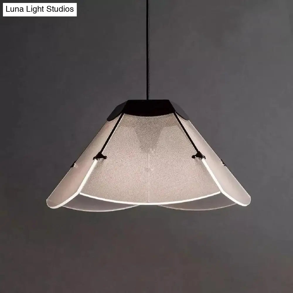 Modern Scalloped Hanging LED Ceiling Pendant - White Glass Light Fixture for Living Room