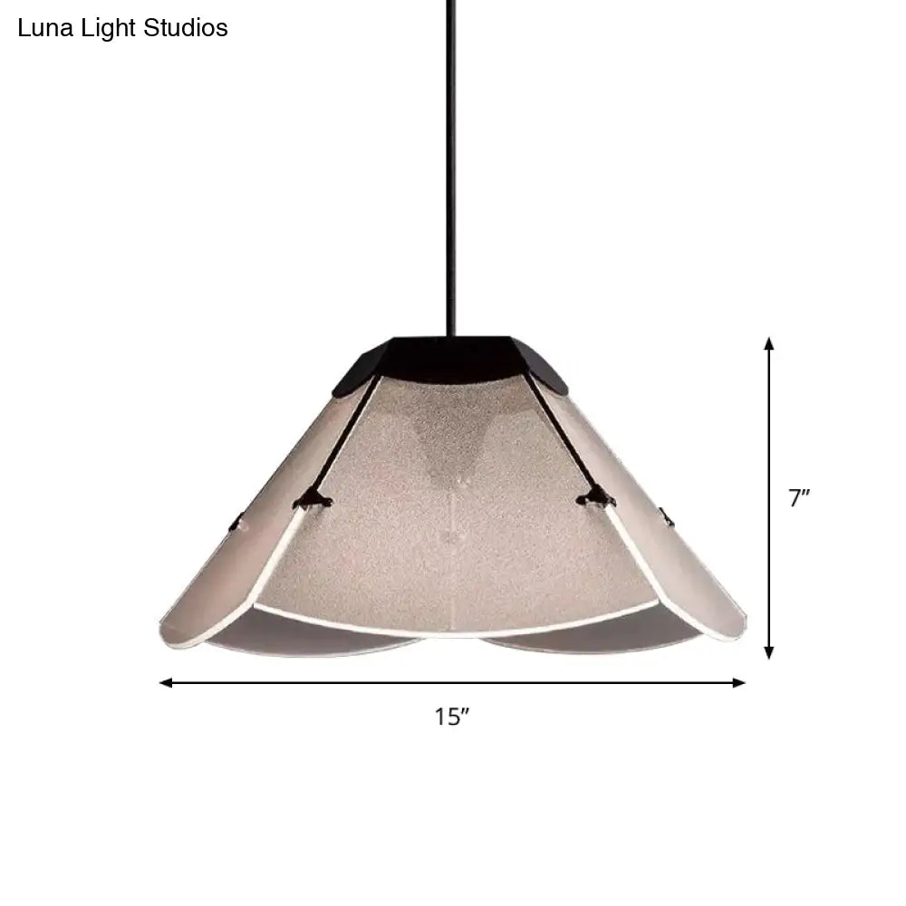 Modern Scalloped Hanging LED Ceiling Pendant - White Glass Light Fixture for Living Room