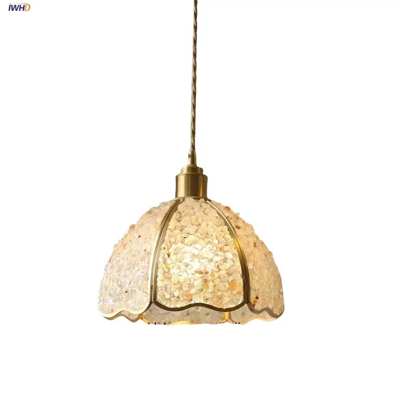 Modern scalloped seashell glass led pendant light with brass finish and decorbites crystal glass for dining room decor
