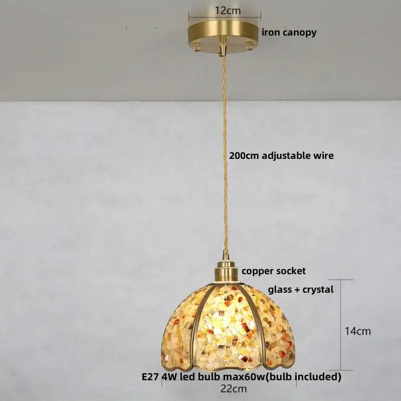Modern scalloped seashell glass led pendant light with warm-toned decorbites crystal glass shade for dining room decor