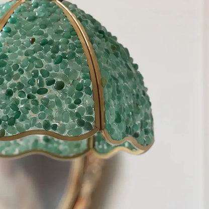 Modern scalloped seashell crystal glass led pendant light with green glass mosaic and gold edges for dining room decorbites crystal glass