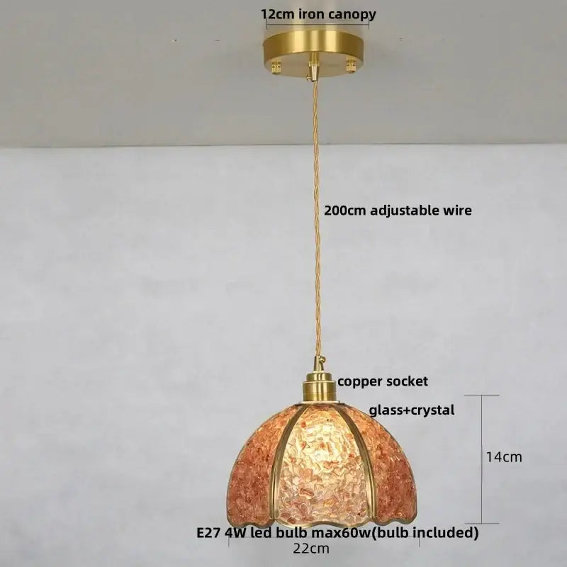 Modern scalloped seashell glass led pendant light in warm amber with decorbites crystal glass shade for dining room decor