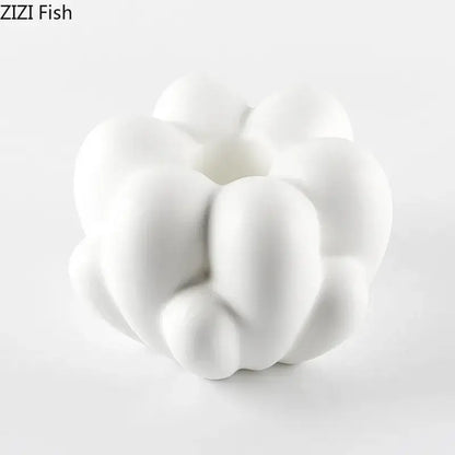 Modern scalloped white ceramic creative petal vase with sculpted cloud-like design for living room decor