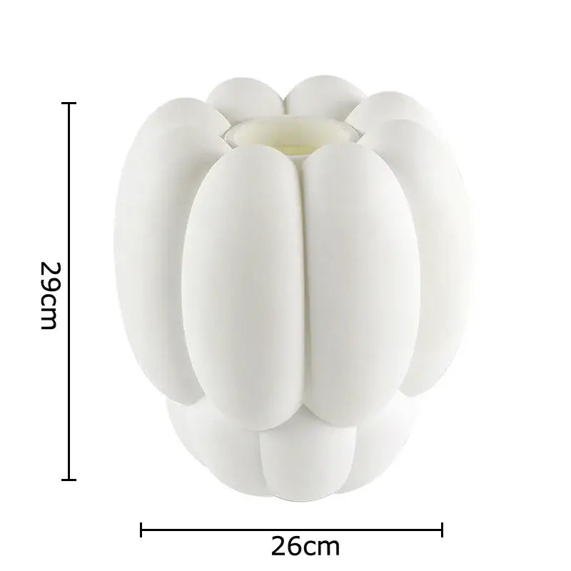 Modern scalloped white ceramic creative petal vase with pumpkin-like segmented design for living room decor