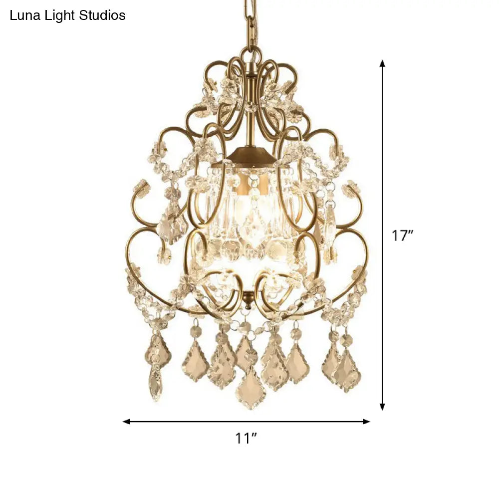 Modern Scroll Hanging Lighting: Crystal Swag Suspension Lamp in Gold