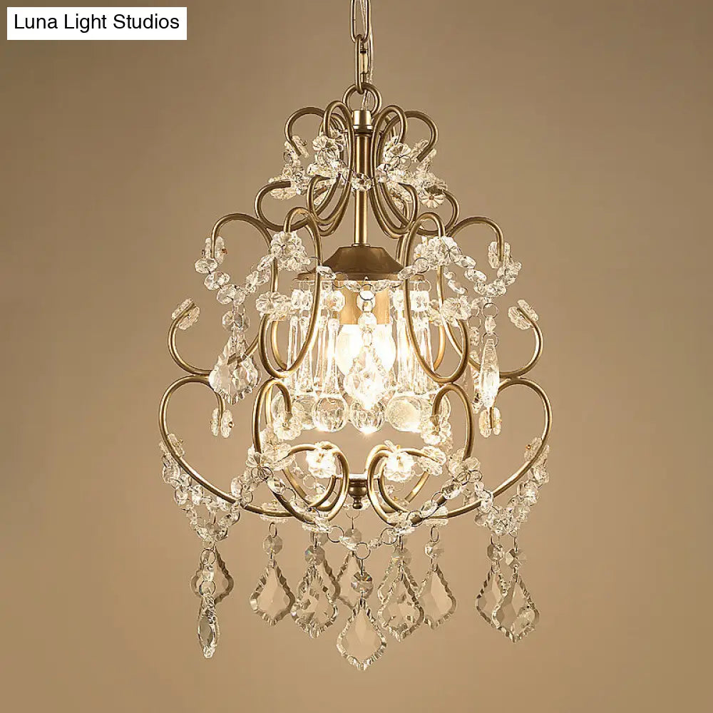 Modern Scroll Hanging Lighting: Crystal Swag Suspension Lamp in Gold