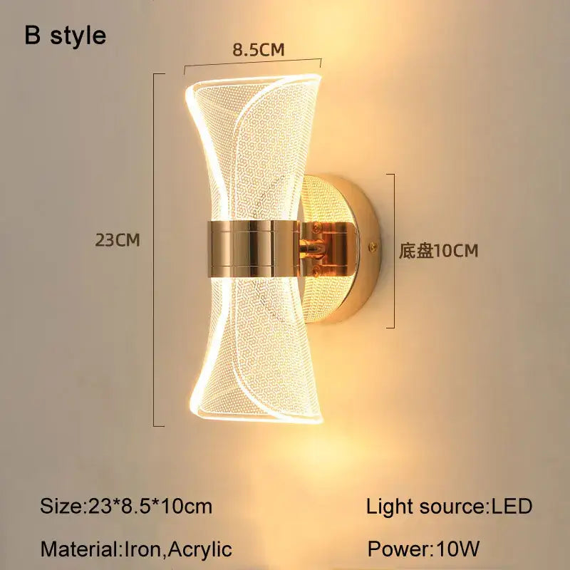 Gold-toned decorbites gold nordic wall lights with sleek bow-shaped acrylic diffuser and iron mounting base for bedroom use
