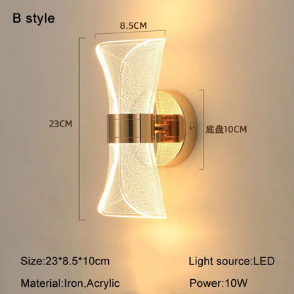 Gold-toned decorbites gold nordic wall lights with sleek bow-shaped acrylic diffuser and iron mounting base for bedroom use
