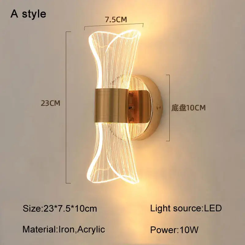 Modern sculptural decorbites gold nordic acrylic wall lights with gold toned illuminated filaments and iron base