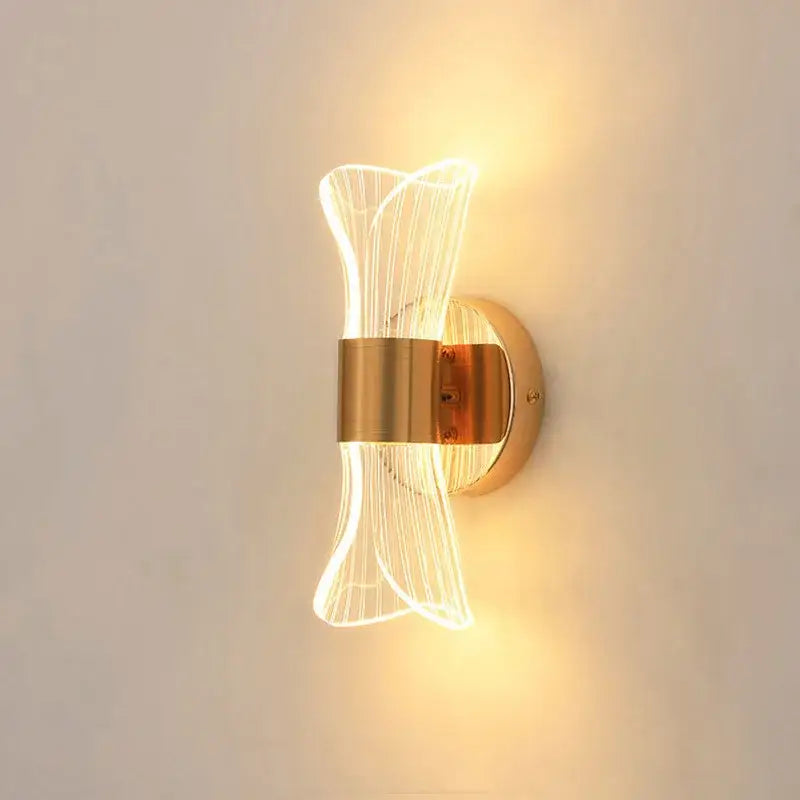 Modern sculptural decorbites gold nordic wall lights feature gold nordic acrylic with illuminated led filament ribbons