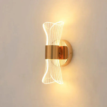 Modern sculptural decorbites gold nordic wall lights feature gold nordic acrylic with illuminated led filament ribbons