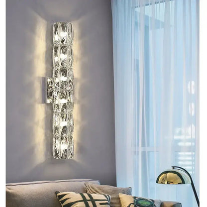 Modern segmented crystal wall lamp with crystal faceted glass and chrome bracket for living room decorbites wall lamp