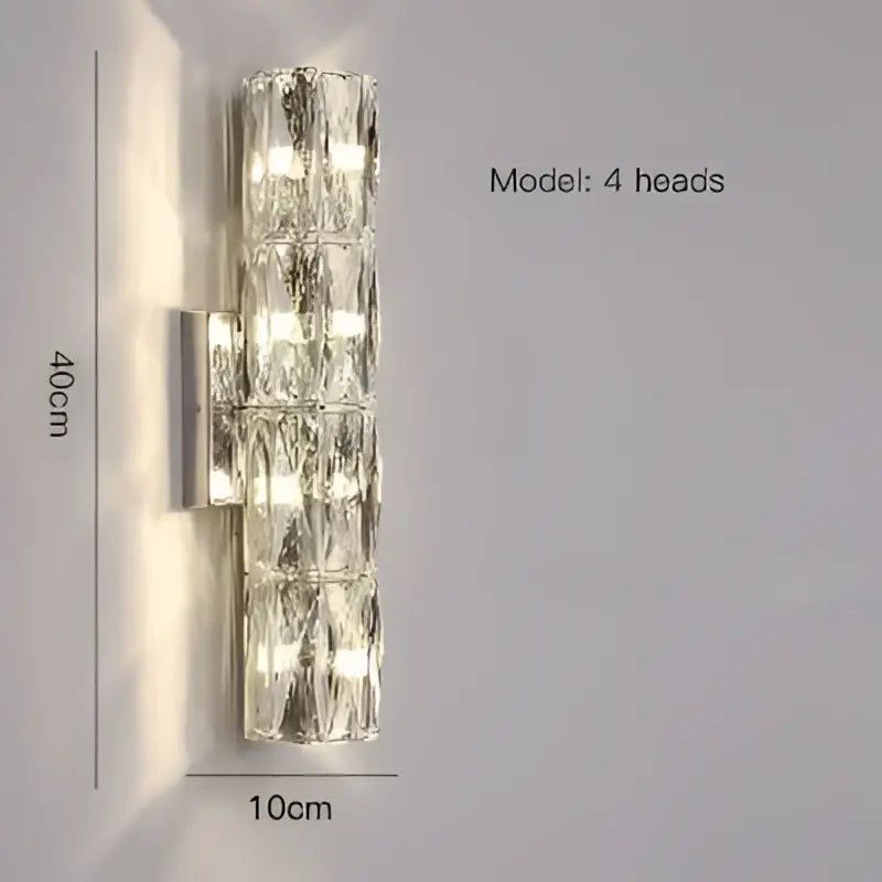 Modern segmented clear faceted crystal wall lamp with four vertical light heads for living room decorbites crystal wall lamp