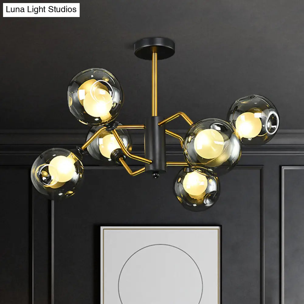 DecorBites™ DecorBites™ Modern Semi Flush Ceiling Light with 6 Brass Heads and Smoke Grey Glass Shades
