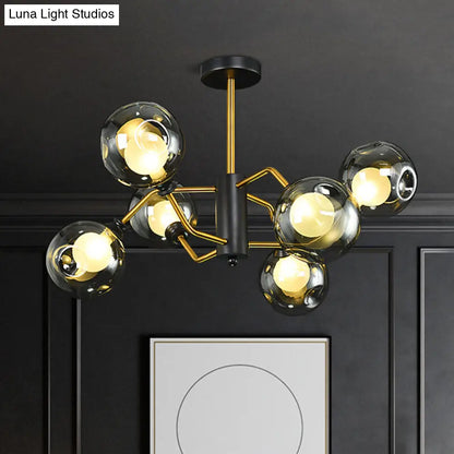 DecorBites™ DecorBites™ Modern Semi Flush Ceiling Light with 6 Brass Heads and Smoke Grey Glass Shades
