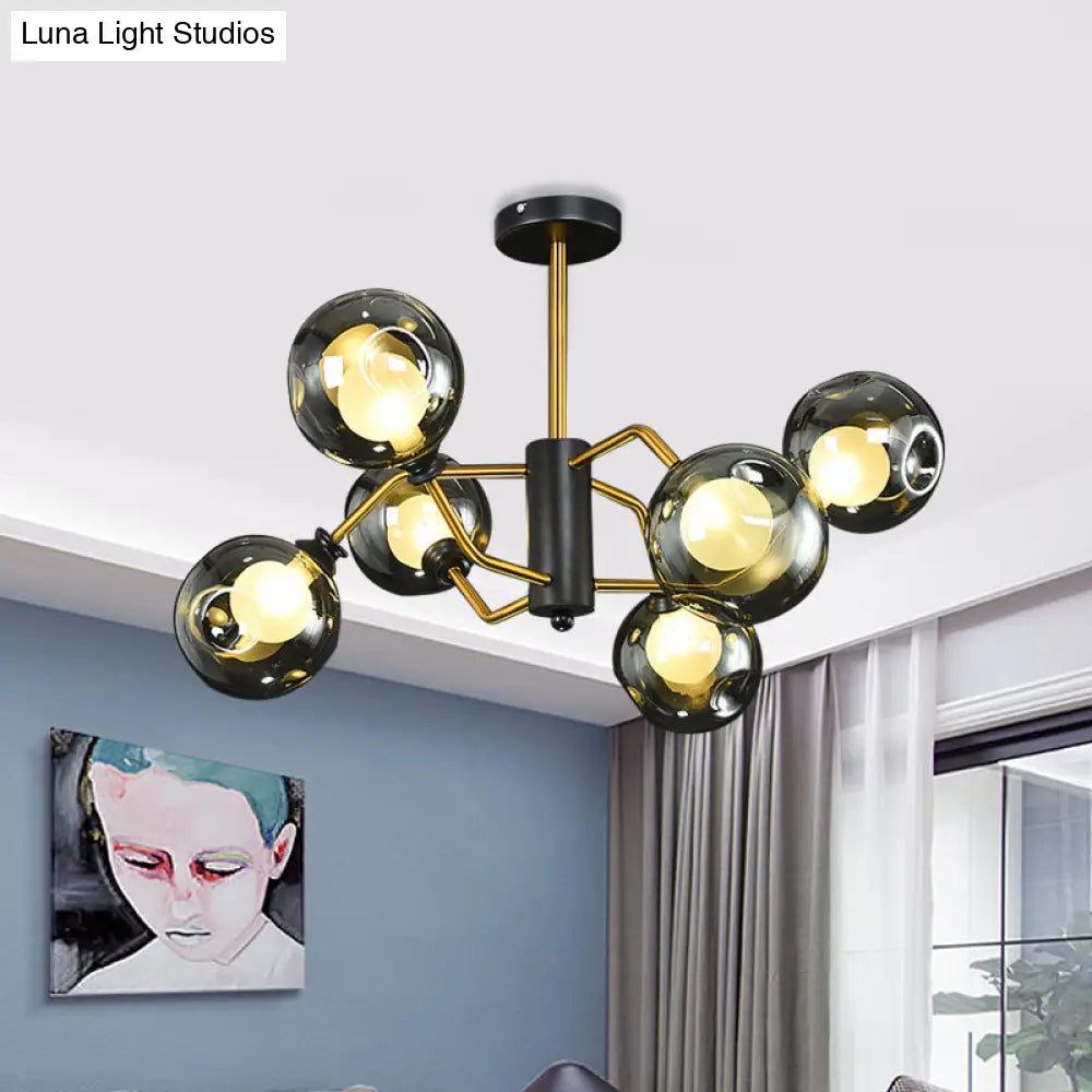 DecorBites™ DecorBites™ Modern Semi Flush Ceiling Light with 6 Brass Heads and Smoke Grey Glass Shades