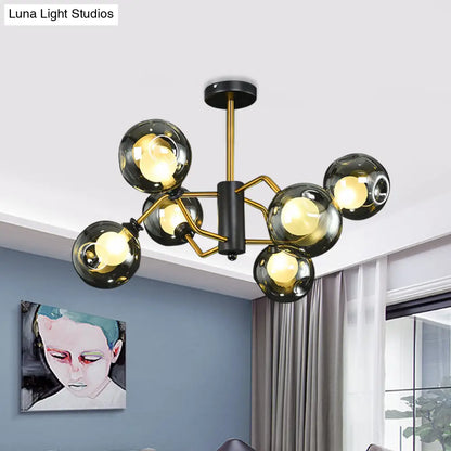 DecorBites™ DecorBites™ Modern Semi Flush Ceiling Light with 6 Brass Heads and Smoke Grey Glass Shades