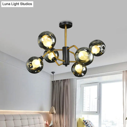 DecorBites™ DecorBites™ Modern Semi Flush Ceiling Light with 6 Brass Heads and Smoke Grey Glass Shades