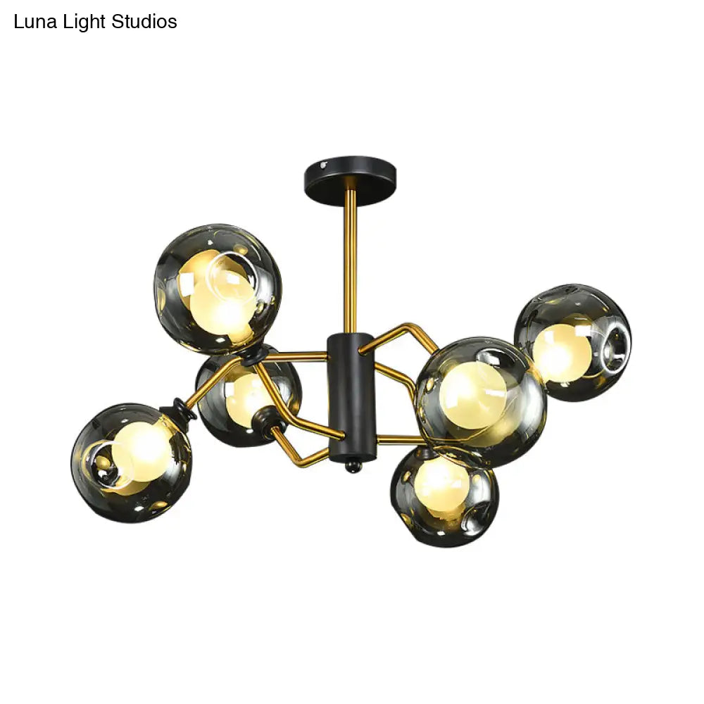DecorBites™ DecorBites™ Modern Semi Flush Ceiling Light with 6 Brass Heads and Smoke Grey Glass Shades
