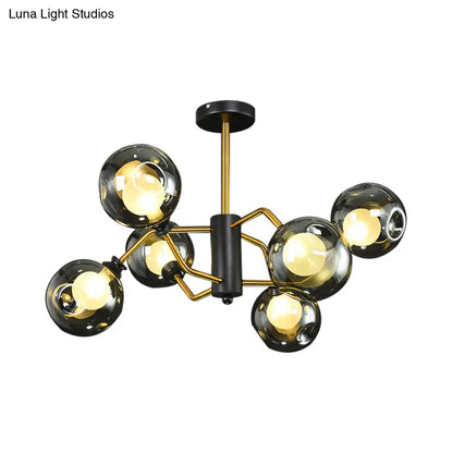 DecorBites™ DecorBites™ Modern Semi Flush Ceiling Light with 6 Brass Heads and Smoke Grey Glass Shades
