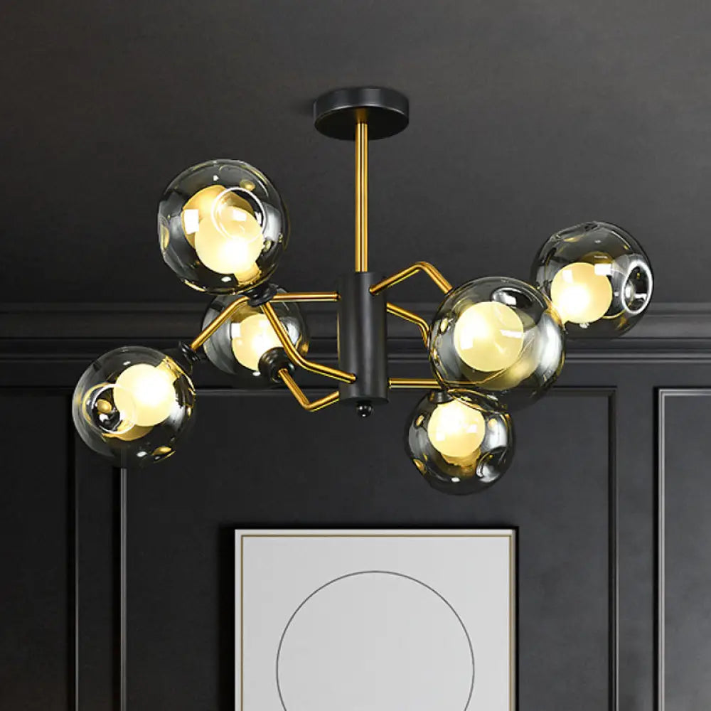 DecorBites™ DecorBites™ Modern Semi Flush Ceiling Light with 6 Brass Heads and Smoke Grey Glass Shades