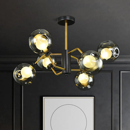 DecorBites™ DecorBites™ Modern Semi Flush Ceiling Light with 6 Brass Heads and Smoke Grey Glass Shades