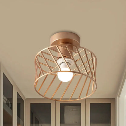 DecorBites™ DecorBites™ Modern Semi-Flush Gold Drum Cage Light Fixture for Corridor