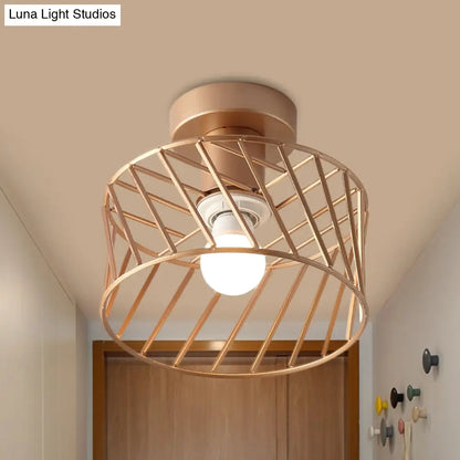DecorBites™ DecorBites™ Modern Semi-Flush Gold Drum Cage Light Fixture for Corridor