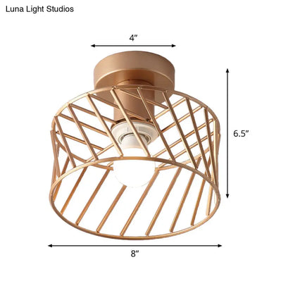 DecorBites™ DecorBites™ Modern Semi-Flush Gold Drum Cage Light Fixture for Corridor