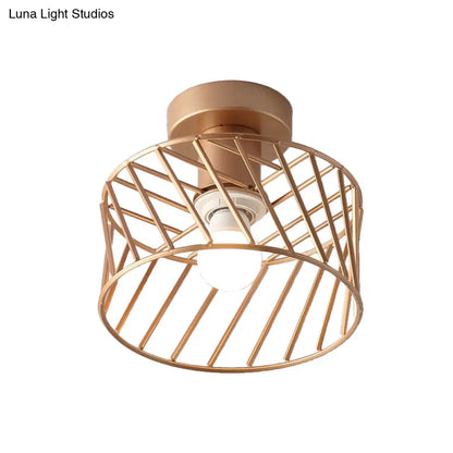 DecorBites™ DecorBites™ Modern Semi-Flush Gold Drum Cage Light Fixture for Corridor