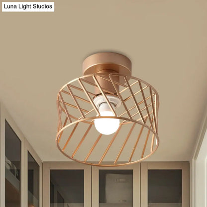 DecorBites™ DecorBites™ Modern Semi-Flush Gold Drum Cage Light Fixture for Corridor