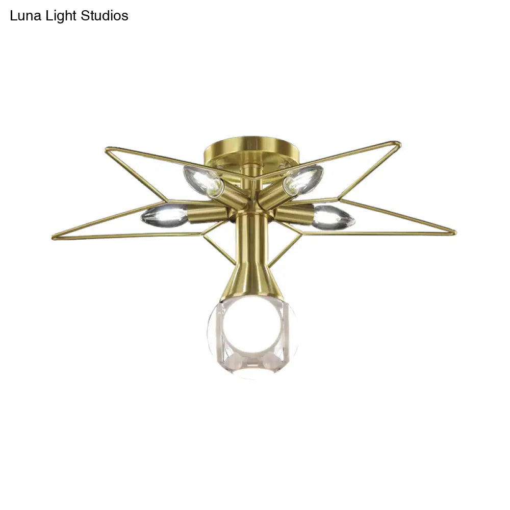 DecorBites™ DecorBites™ Modern Semi-Flush Mount Ceiling Lamp - 6 Bulbs, Metal Shade, White/Red Star Design - Bedroom Lighting