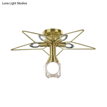 DecorBites™ DecorBites™ Modern Semi-Flush Mount Ceiling Lamp - 6 Bulbs, Metal Shade, White/Red Star Design - Bedroom Lighting