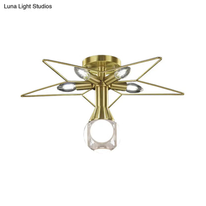 DecorBites™ DecorBites™ Modern Semi-Flush Mount Ceiling Lamp - 6 Bulbs, Metal Shade, White/Red Star Design - Bedroom Lighting