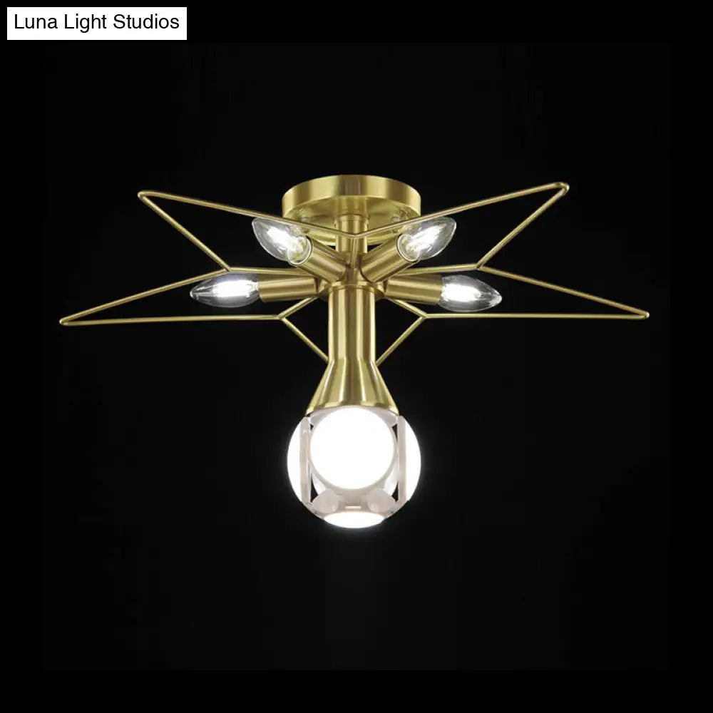 DecorBites™ DecorBites™ Modern Semi-Flush Mount Ceiling Lamp - 6 Bulbs, Metal Shade, White/Red Star Design - Bedroom Lighting