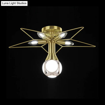 DecorBites™ DecorBites™ Modern Semi-Flush Mount Ceiling Lamp - 6 Bulbs, Metal Shade, White/Red Star Design - Bedroom Lighting