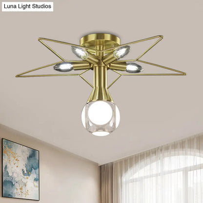 DecorBites™ DecorBites™ Modern Semi-Flush Mount Ceiling Lamp - 6 Bulbs, Metal Shade, White/Red Star Design - Bedroom Lighting